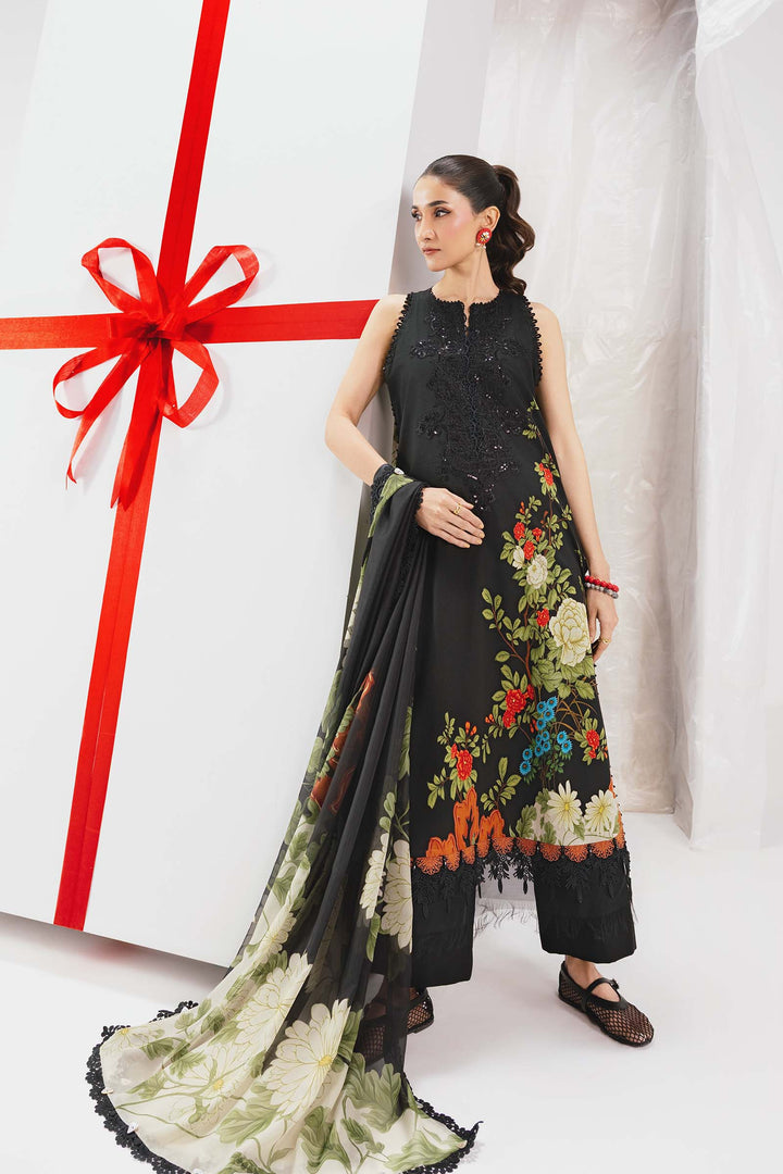 3 Pc Unstitched Embroidered Lawn Suit m-basic New Arrivals Unstitched MBSV12B-999-BLK