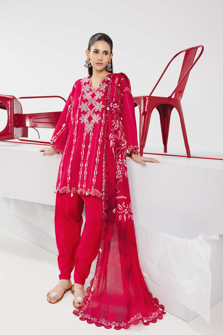 3 Pc Unstitched Embroidered Lawn Suit m-basic New Arrivals Unstitched MBSV14A-999-RED