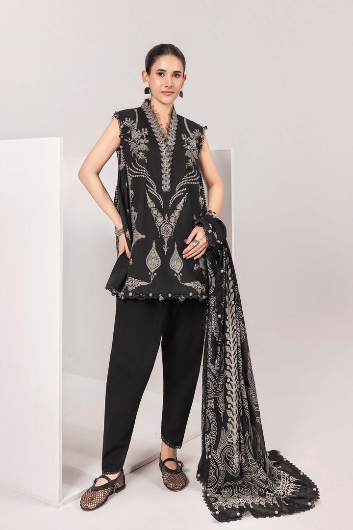 3 Pc Unstitched Embroidered Lawn Suit m-basic New Arrivals Unstitched MBSV03B-999-BLK