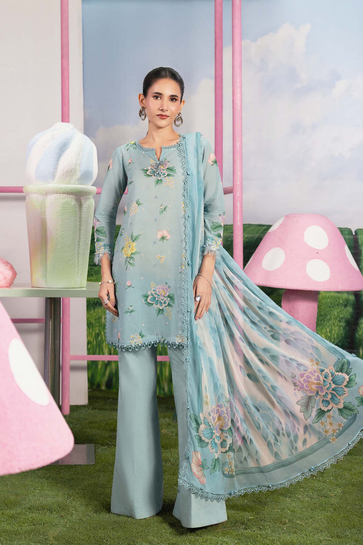 3 Pc Unstitched Embroidered Lawn Suit m-basic New Arrivals Unstitched MBSV08B-999-BLU