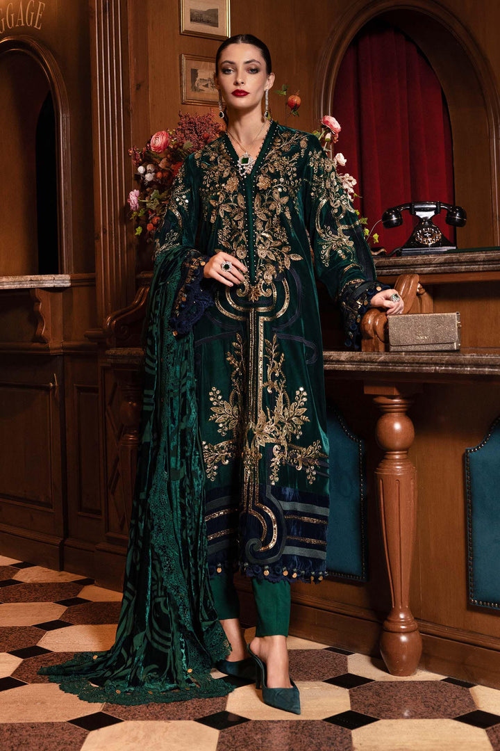 3 Piece Unstitched Embroidered Velvet Suit Unstitched Fabrics WL01302-999-EGR
