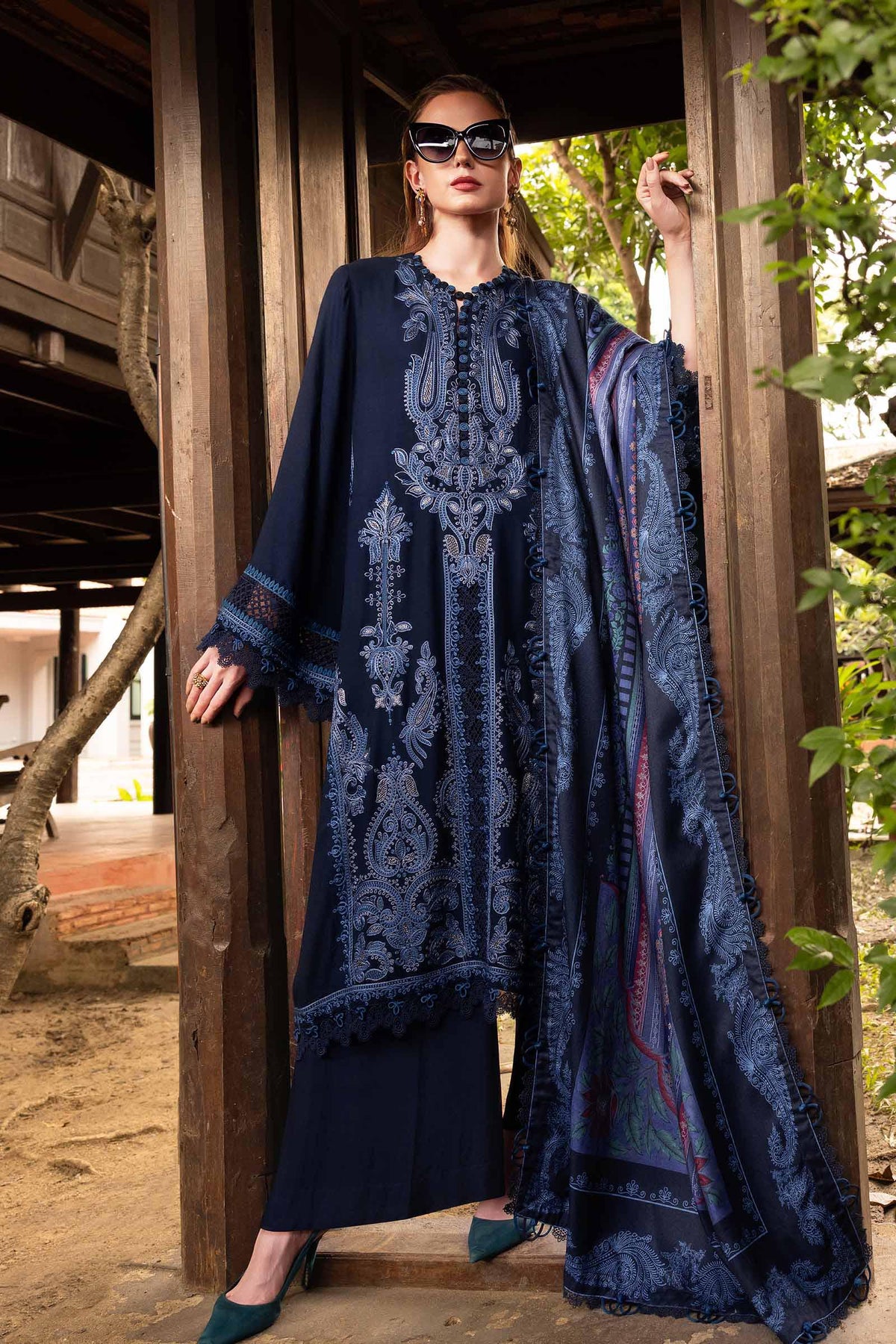 3 Piece Unstitched Embroidered Twill Linen Suit