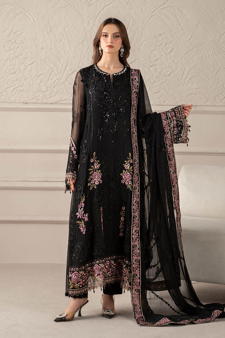 3 Piece Embroidered Chiffon Suit | MCS-25-104 Stitched MCS2504-SML-BLK