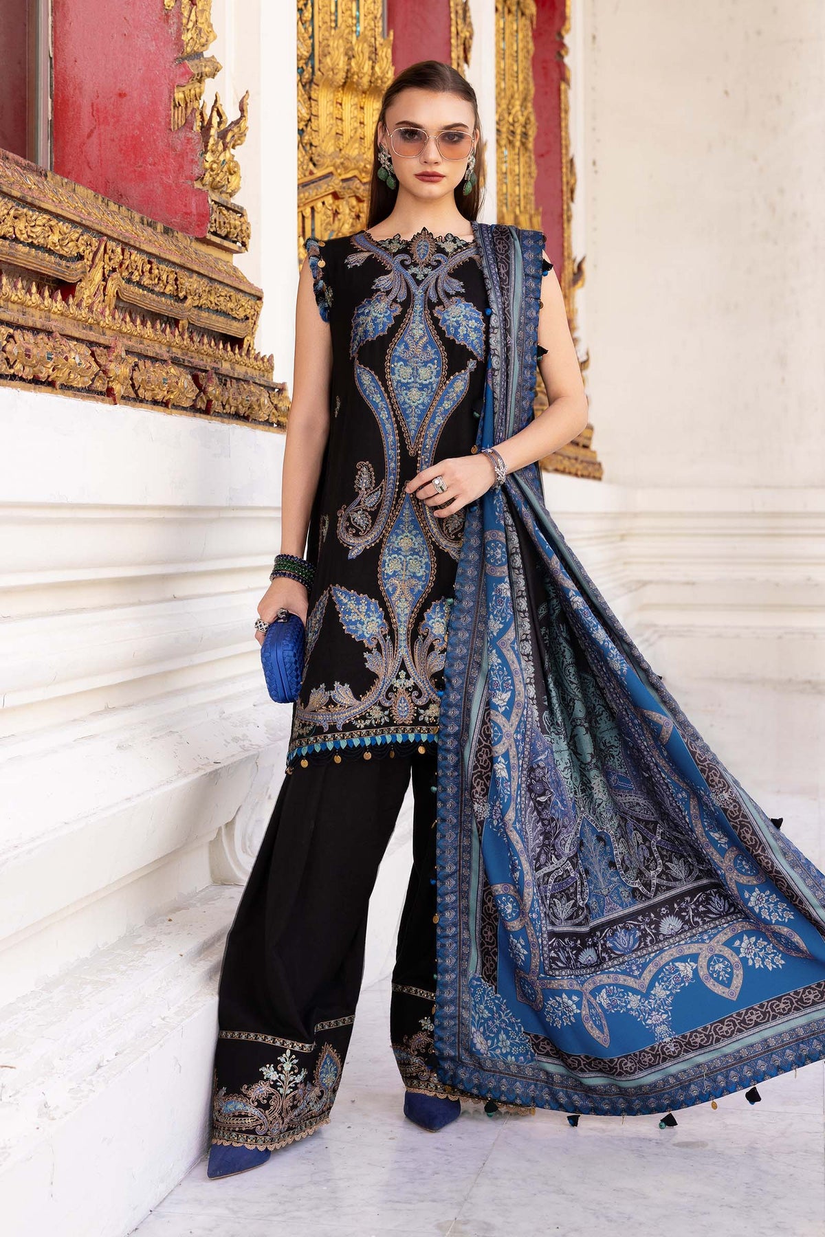 3 Piece Unstitched Embroidered Twill Linen Suit