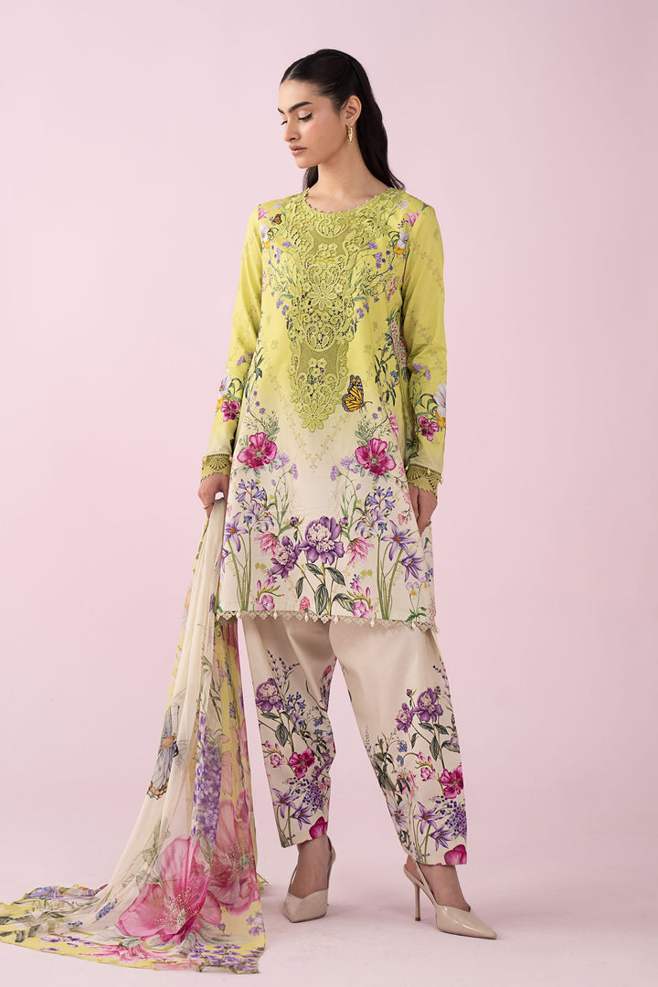 3 Piece Embroidered Lawn Suit Stitched MS2909A-SML-00A