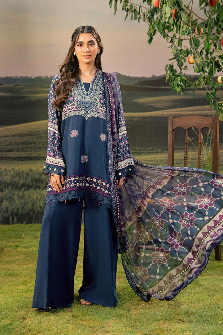 3 Pc Unstitched Embroidered Arabic Lawn Suit | MB-PFUS25-09B m-basic Unstitched Lawn MBF2509B-999-BLU