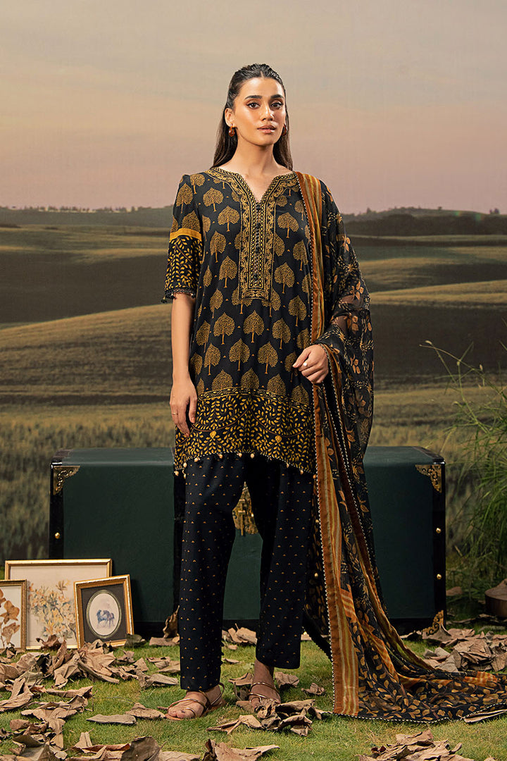 3 Pc Unstitched Embroidered Arabic Lawn Suit | MB-PFUS25-03B m-basic Unstitched Lawn MBF2503B-999-BLK