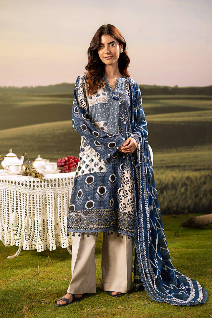 3 Pc Unstitched Embroidered Arabic Lawn Suit | MB-PFUS25-02A m-basic Unstitched Lawn MBF2502A-999-BLU