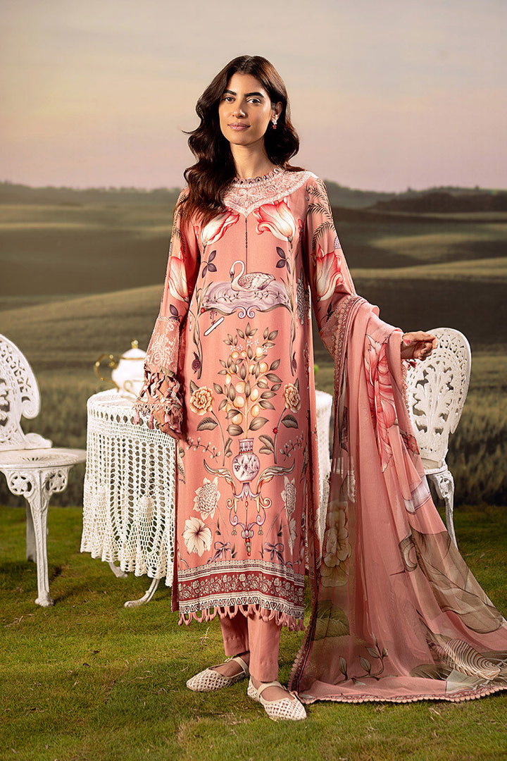 3 Pc Unstitched Embroidered Arabic Lawn Suit | MB-PFUS25-04B m-basic Unstitched Lawn MBF2504B-999-PNK