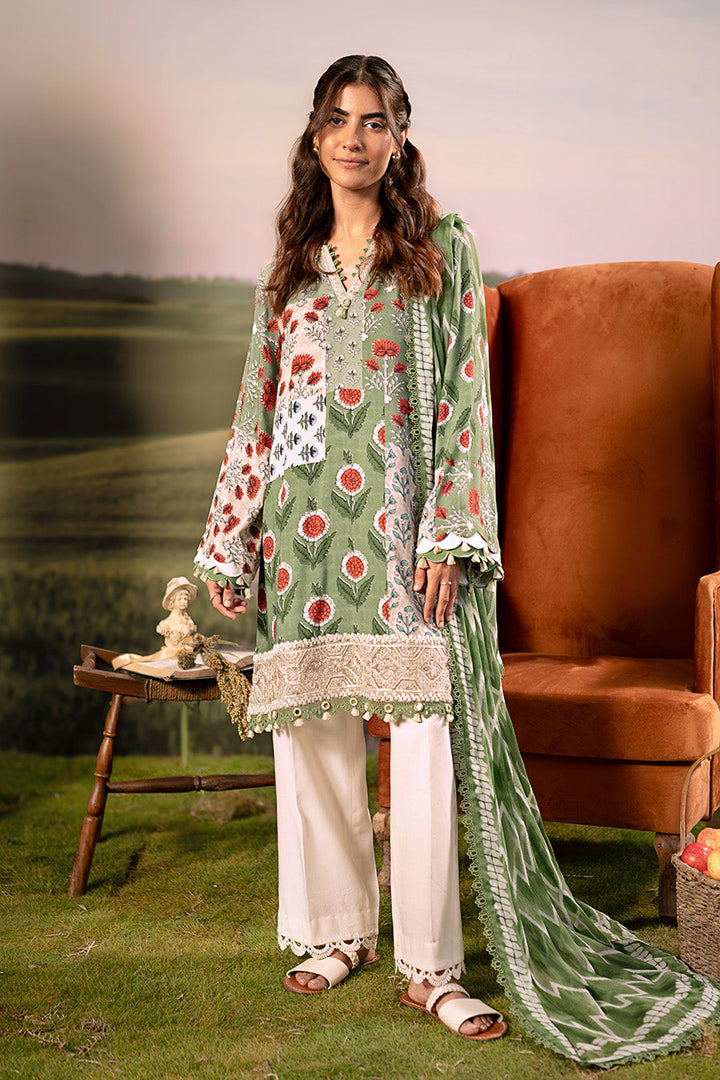 3 Pc Unstitched Embroidered Arabic Lawn Suit | MB-PFUS25-02B m-basic Unstitched Lawn MBF2502B-999-GRN