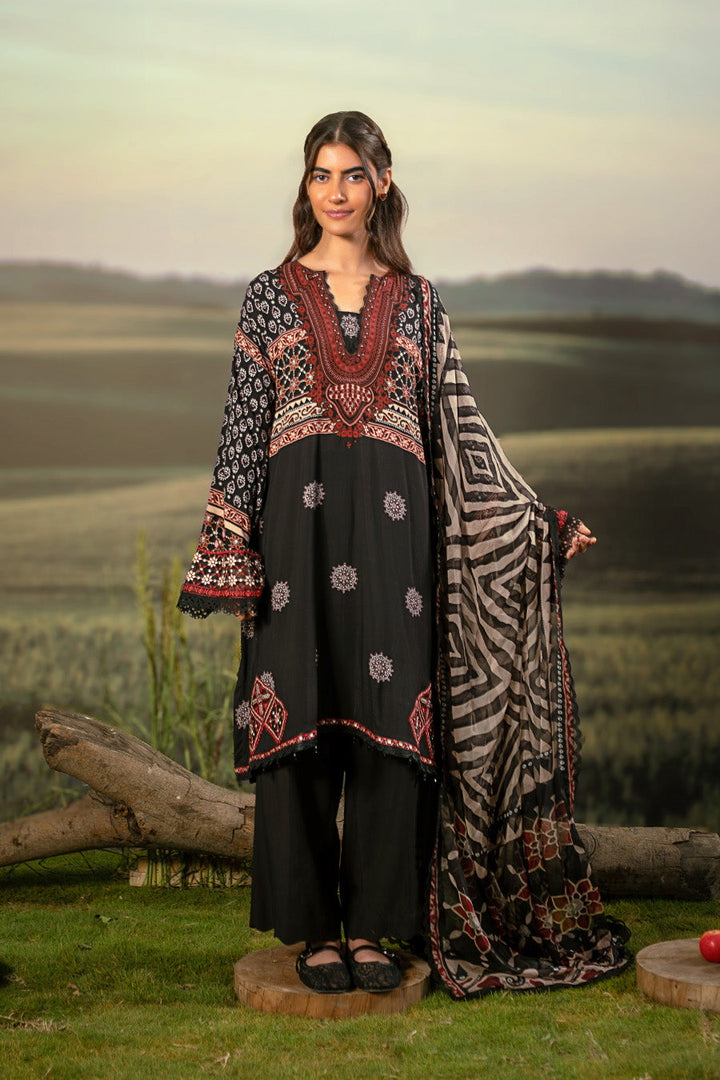 3 Pc Unstitched Embroidered Arabic Lawn Suit | MB-PFUS25-09A m-basic Unstitched Lawn MBF2509A-999-BLK