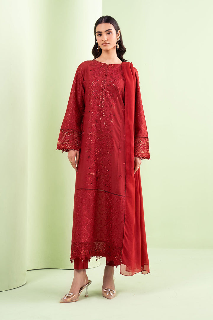 3 Piece Embroidered Lawn Suit Luxury Pret DWE01R1-ESM-RED