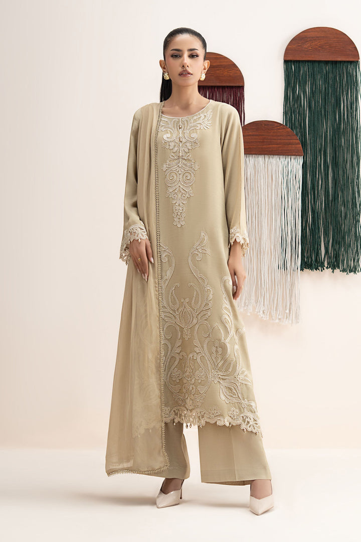 3 Piece Embroidered Raw Silk Suit Luxury Pret DWA2620-ESM-OLV
