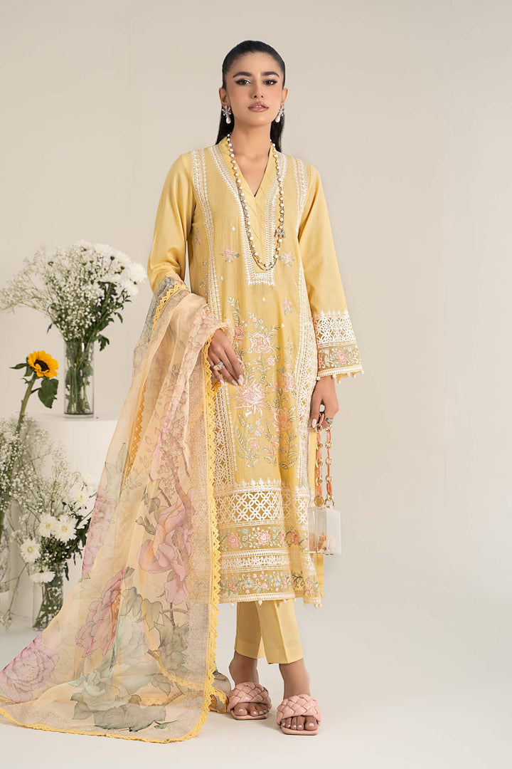 3 Piece Embroidered Dobby Lawn Suit Luxury Pret DW25151-ESM-YLW