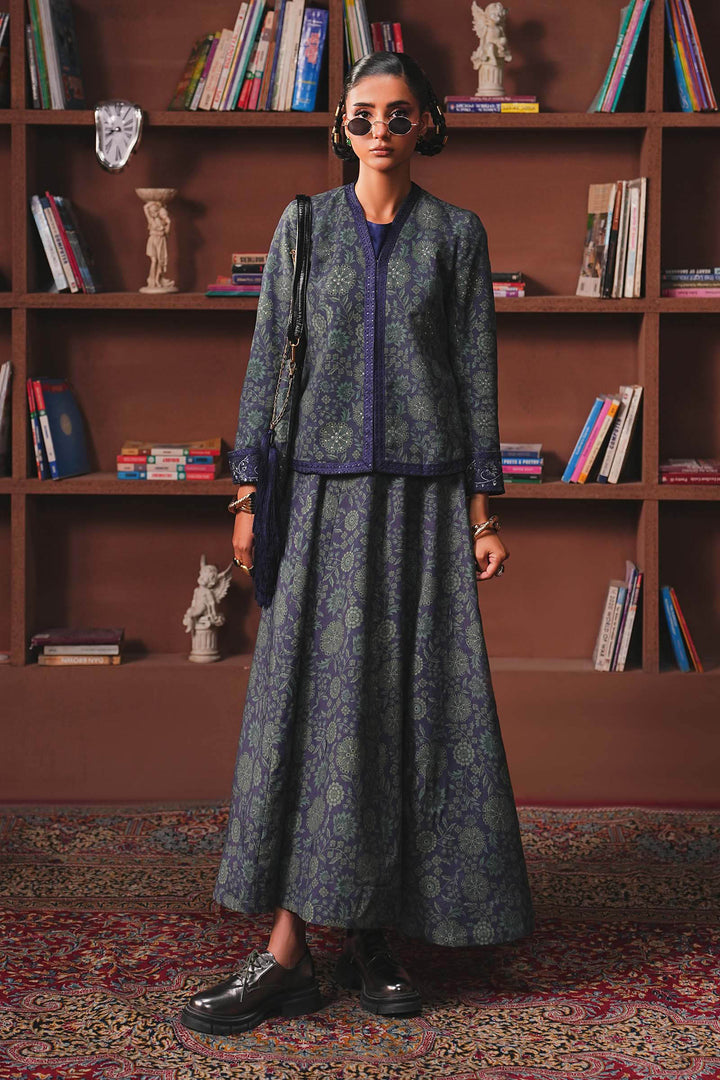 Embroidered Pk Raw Silk Skirt Set Luxury Pret DWW2582-ESM-BLU