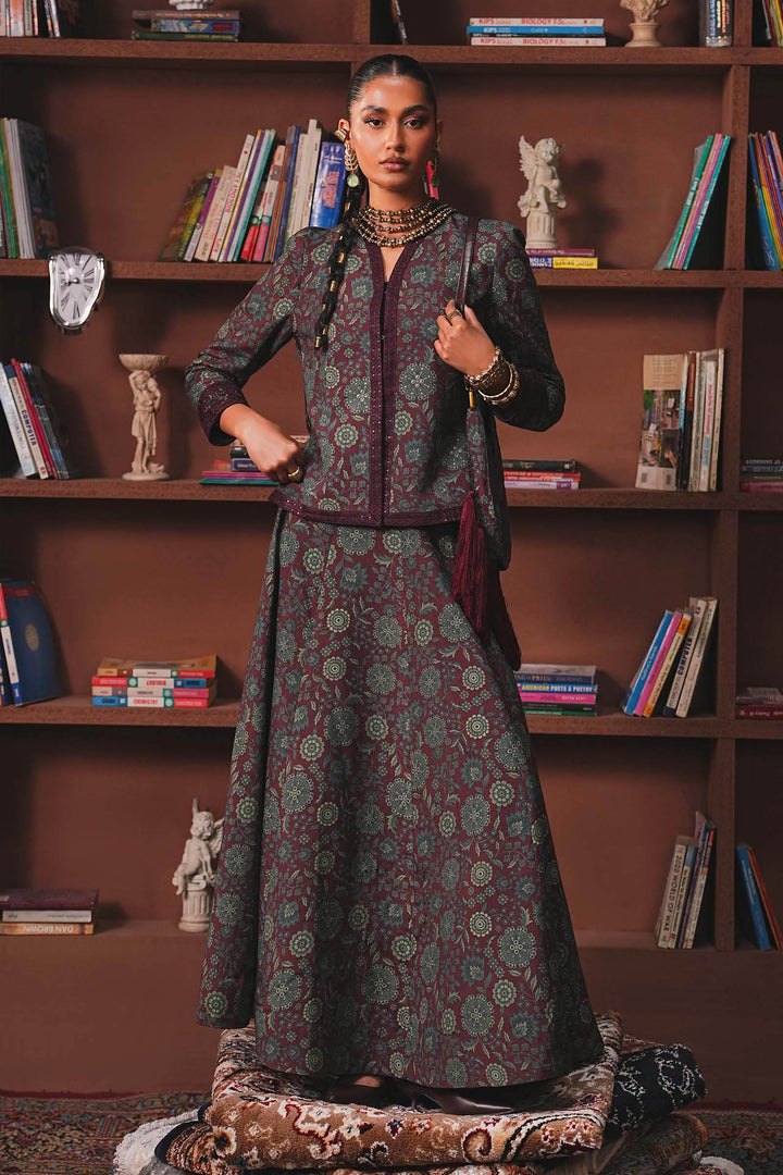 Embroidered Pk Raw Silk Skirt Set Luxury Pret DWW2582-ESM-MRN