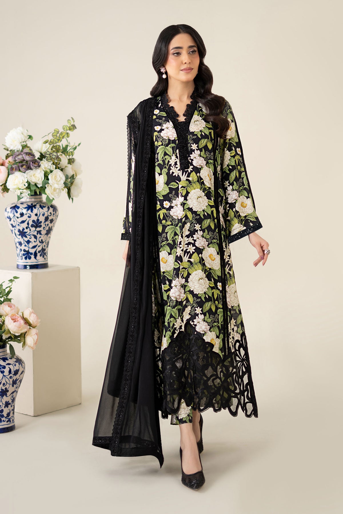 3 Piece Printed Raw Silk Suit