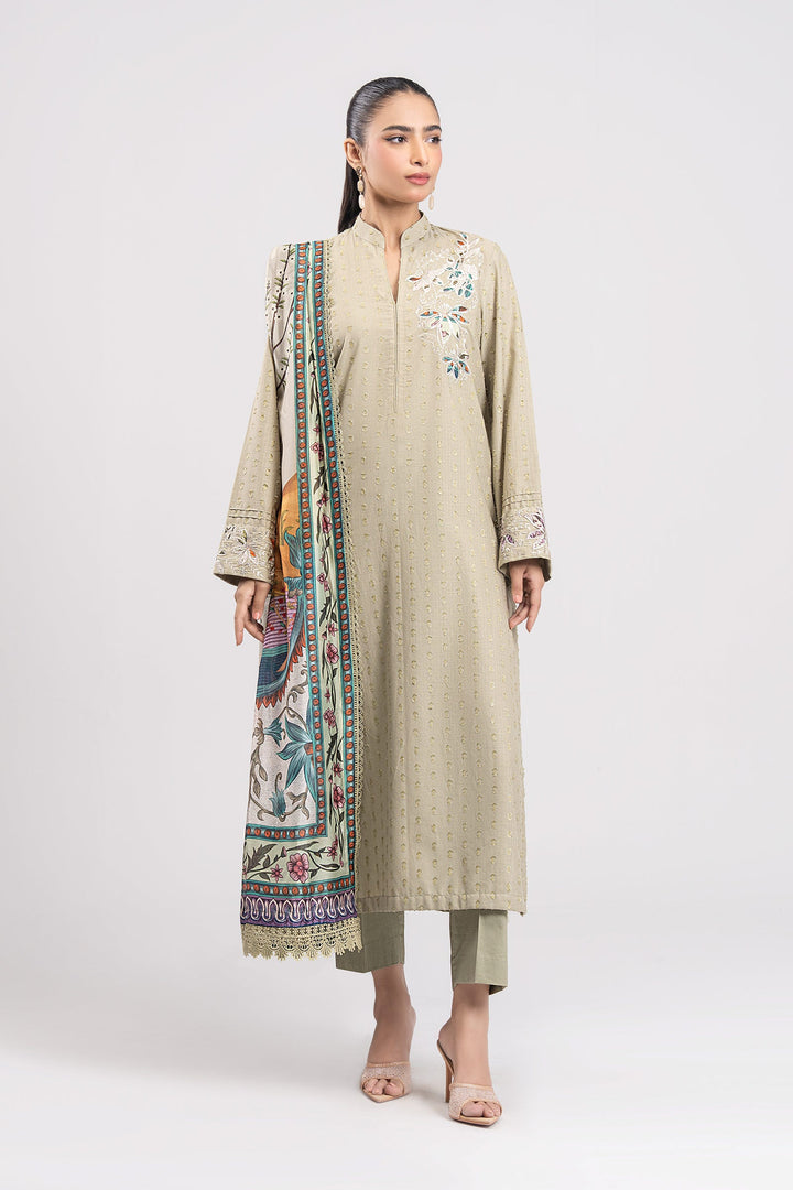 2 Pc Embroidered Lurex Suit m-basic Casuals MBCS130-ESM-GGR