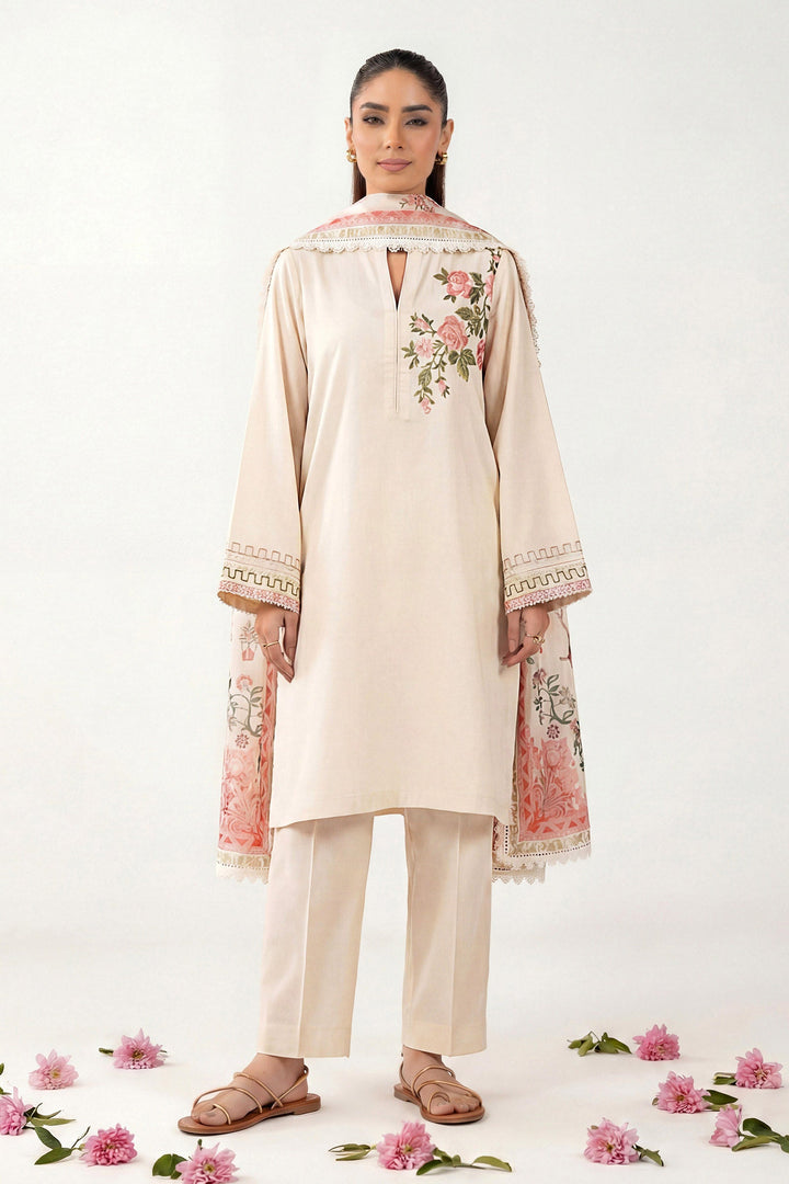2 Pc Embroidered Textured Cotton Suit m-basic Casuals MBCS170-ESM-CRM