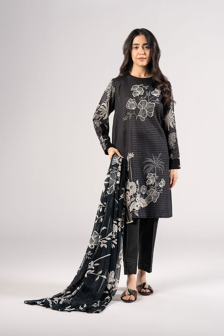 2 Pc Embroidered Lurex Cotton Suit m-basic Casuals MBCS174-ESM-BLK