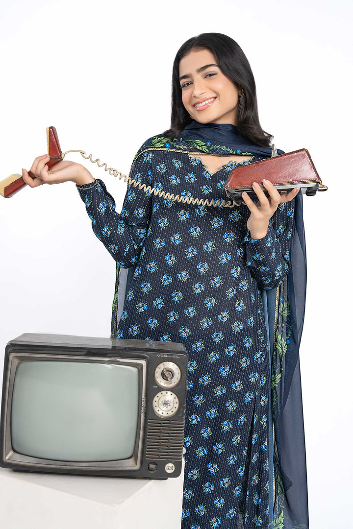 2 Pc Printed Lurex Cotton Suit m-basic Casuals MBCS176-ESM-BLU