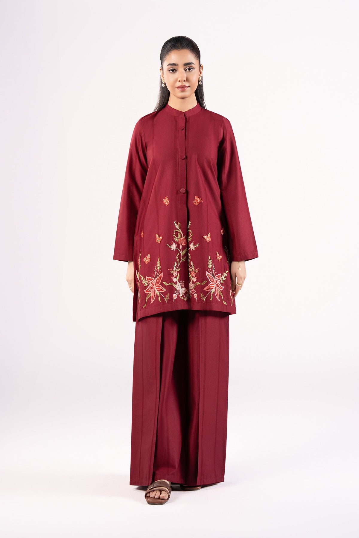 2 Pc Embroidered Textured Cotton Suit