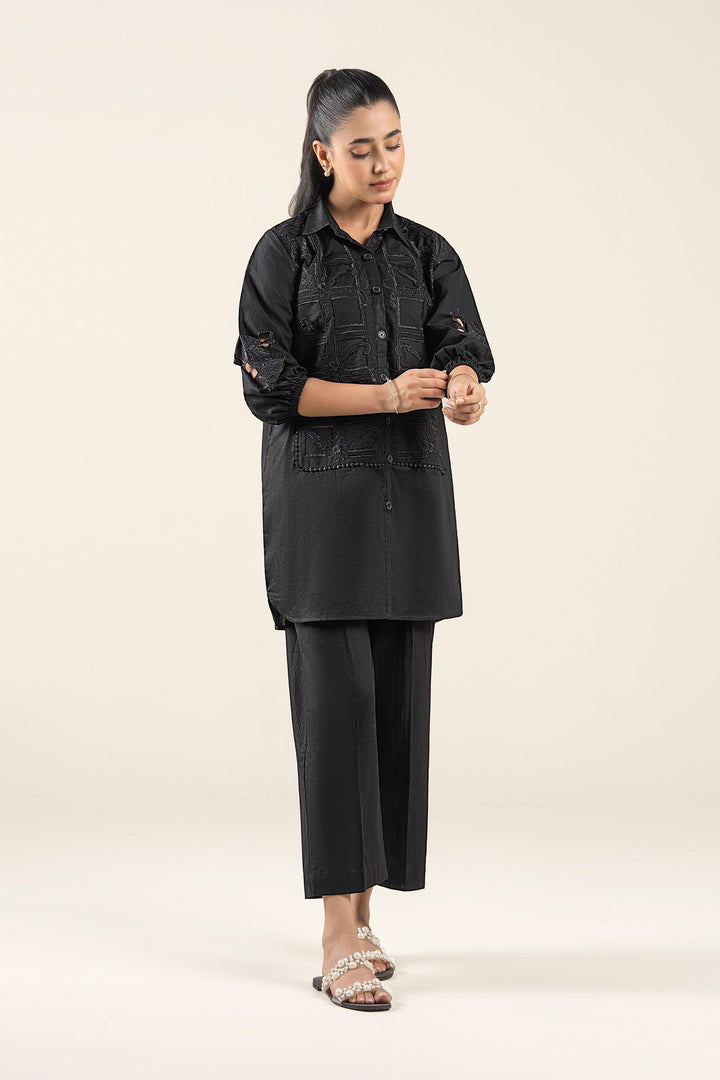 2 Pc Embroidered Cambric Suit m-basic Casuals MBCS205-ESM-BLK