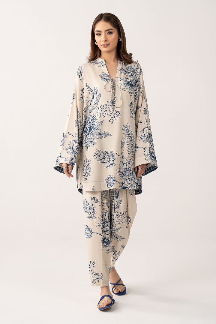 2 Pc Printed Arabic Lawn Suit m-basic Casuals MB26137-ESM-WHT