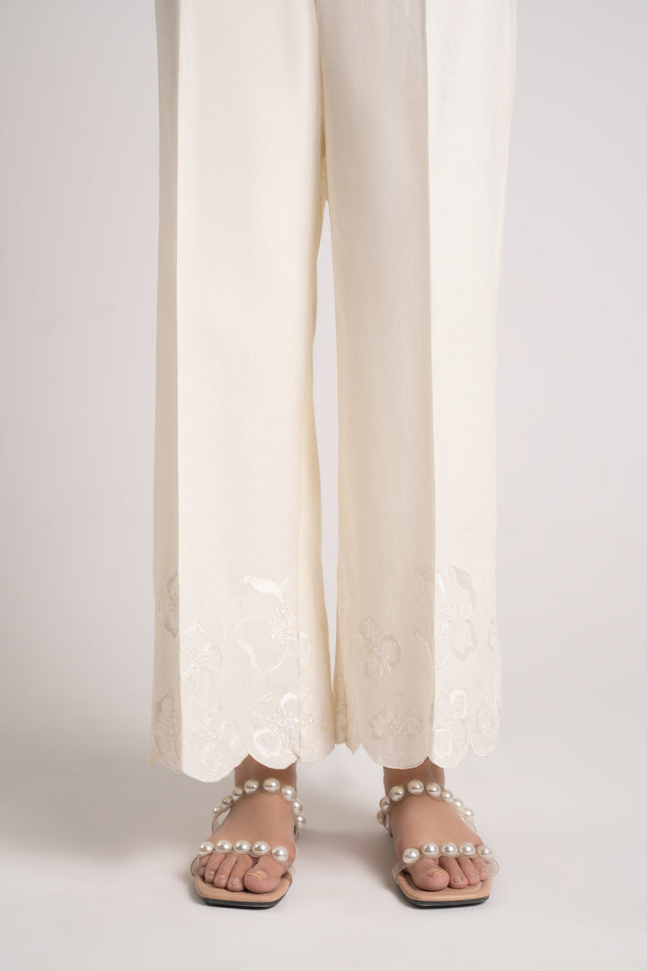 Embroidered Cambric Trouser Bottoms MB26173-ESM-WHT