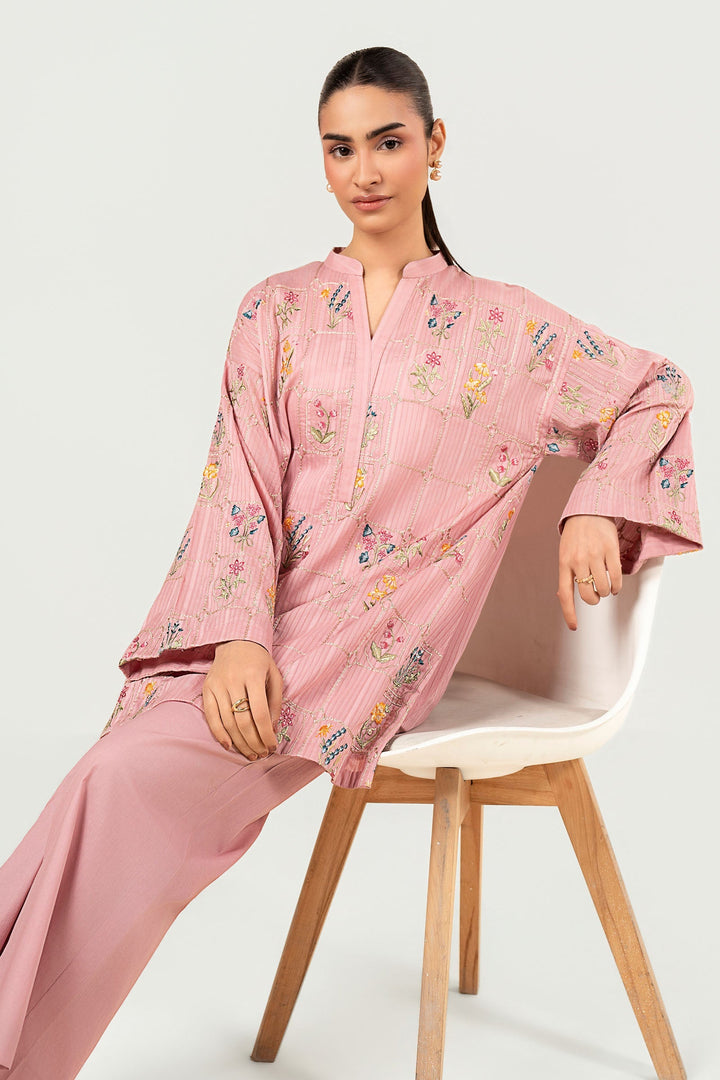 2 Pc Embroidered Cotton Stripe Suit m-basic Casuals MB26217-ESM-ASP