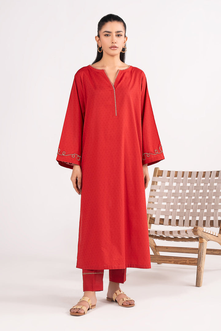 2 Pc Dyed Dobby Cotton Suit m-basic Casuals MB26245-ESM-RED
