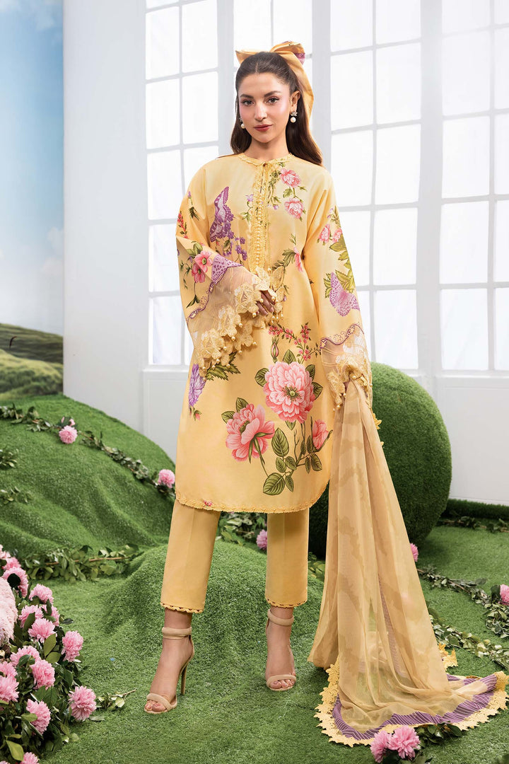 3 Pc Unstitched Embroidered Lawn Suit Eid Collection MB1404B-999-YLW