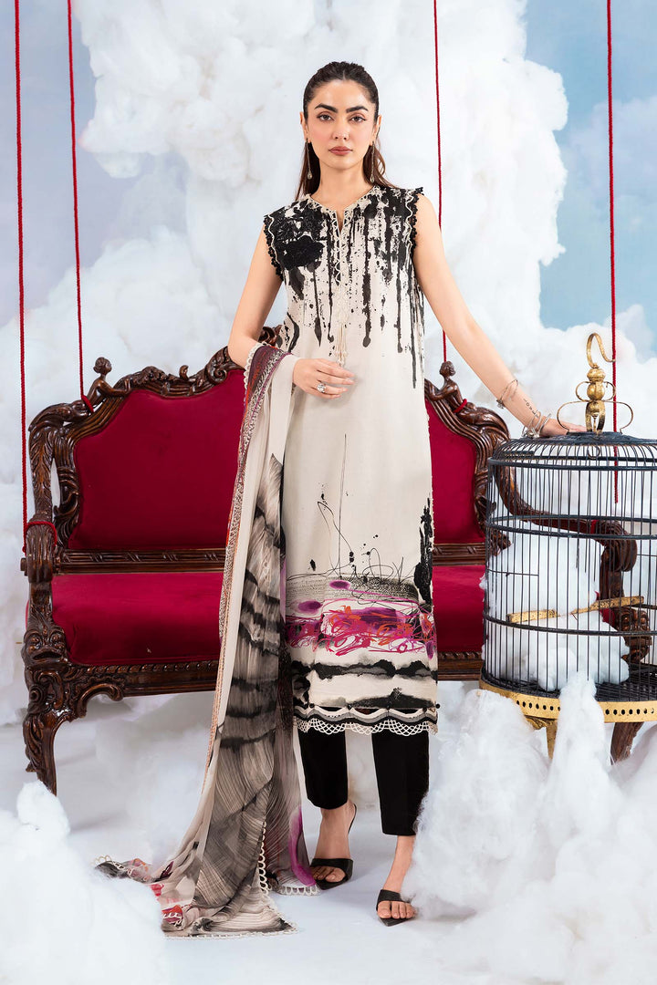 3 Pc Unstitched Embroidered Lawn Suit Eid Collection MB1406B-999-WHT