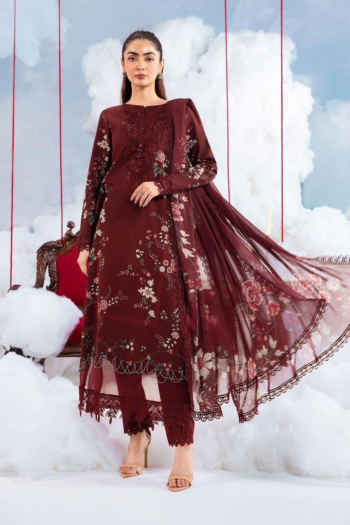 3 Pc Unstitched Embroidered Lawn Suit Eid Collection MB1407A-999-MRN