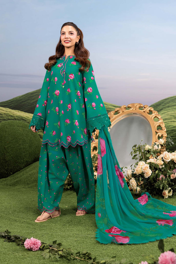 3 Pc Unstitched Embroidered Lawn Suit Eid Collection MB1409A-999-GRN