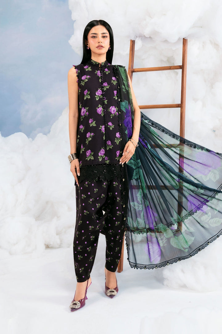 3 Pc Unstitched Embroidered Lawn Suit Eid Collection MB1409B-999-BLK
