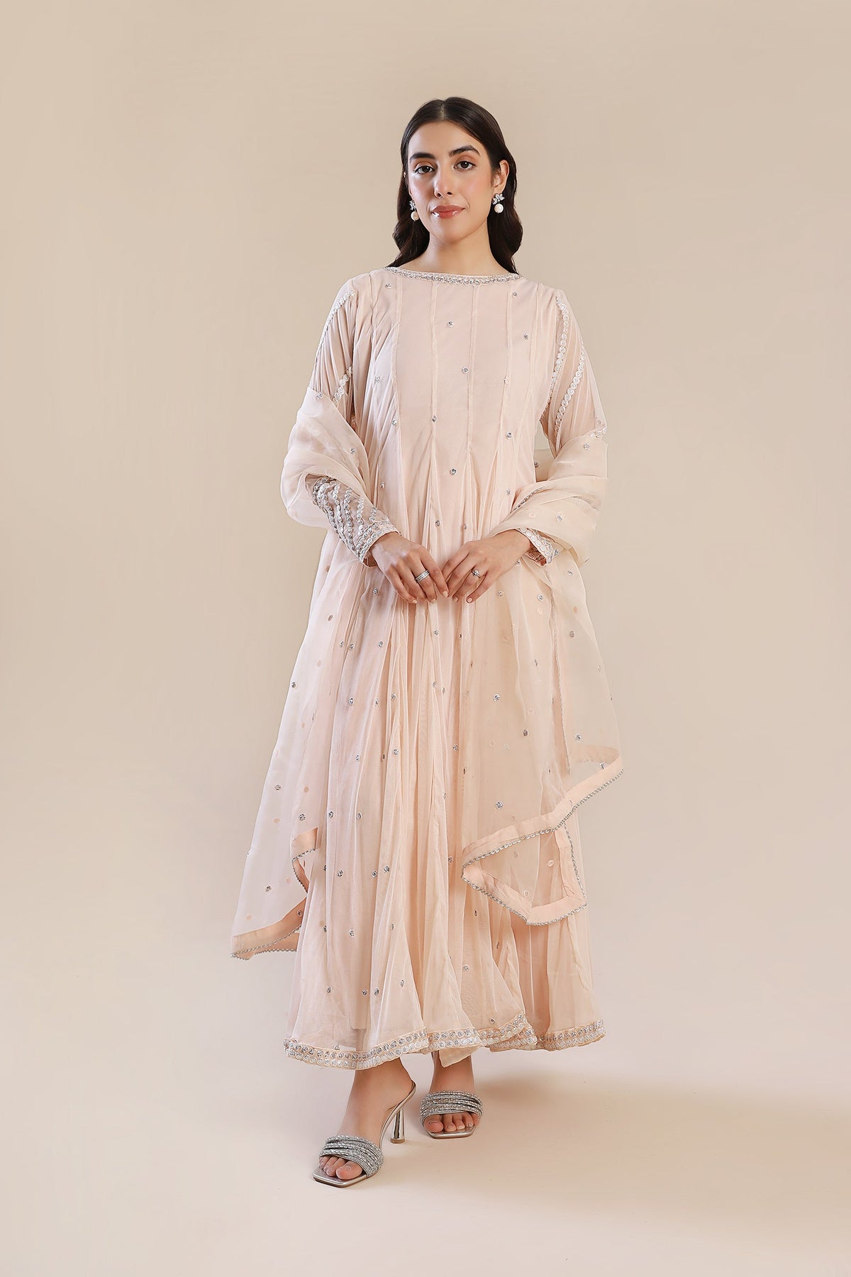 3 Piece Embroidered Poly Net Suit