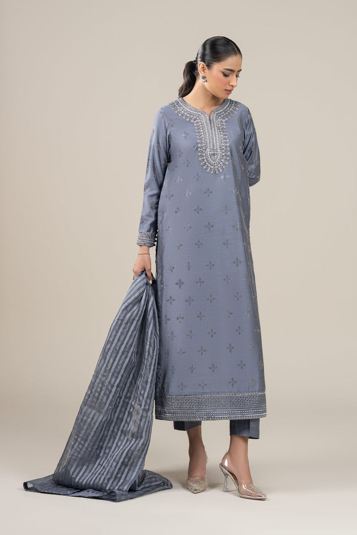 3 Pc Embroidered Two Tone Silk Suit m-basic Formal MBFS052-ESM-GBL