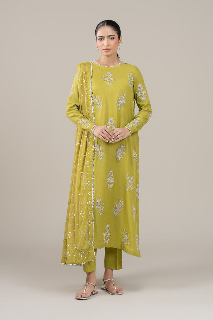 3 Pc Embroidered Shimmer Silk Suit m-basic Formal MBFS060-ESM-PGR