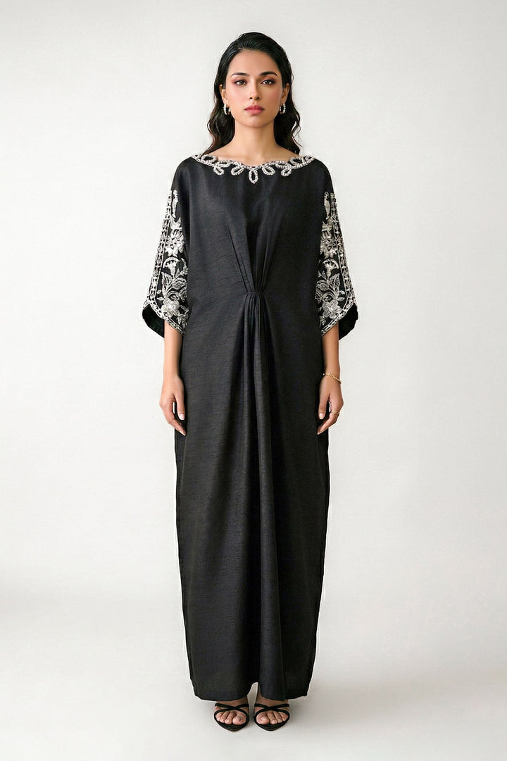 Embroidered Bamberg Raw Silk Kaftan Eid Collection MBF2602-ESM-BLK