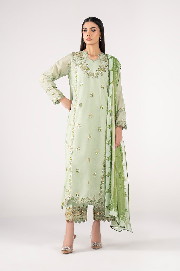 3 Pc Embroidered Silk Cotton Net Suit m-basic Formal MBSP801-SML-SGR