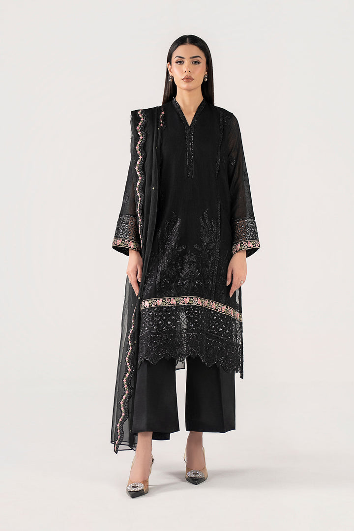 3 Pc Embroidered Silk Cotton Net Suit m-basic Formal MBSP806-SML-BLK