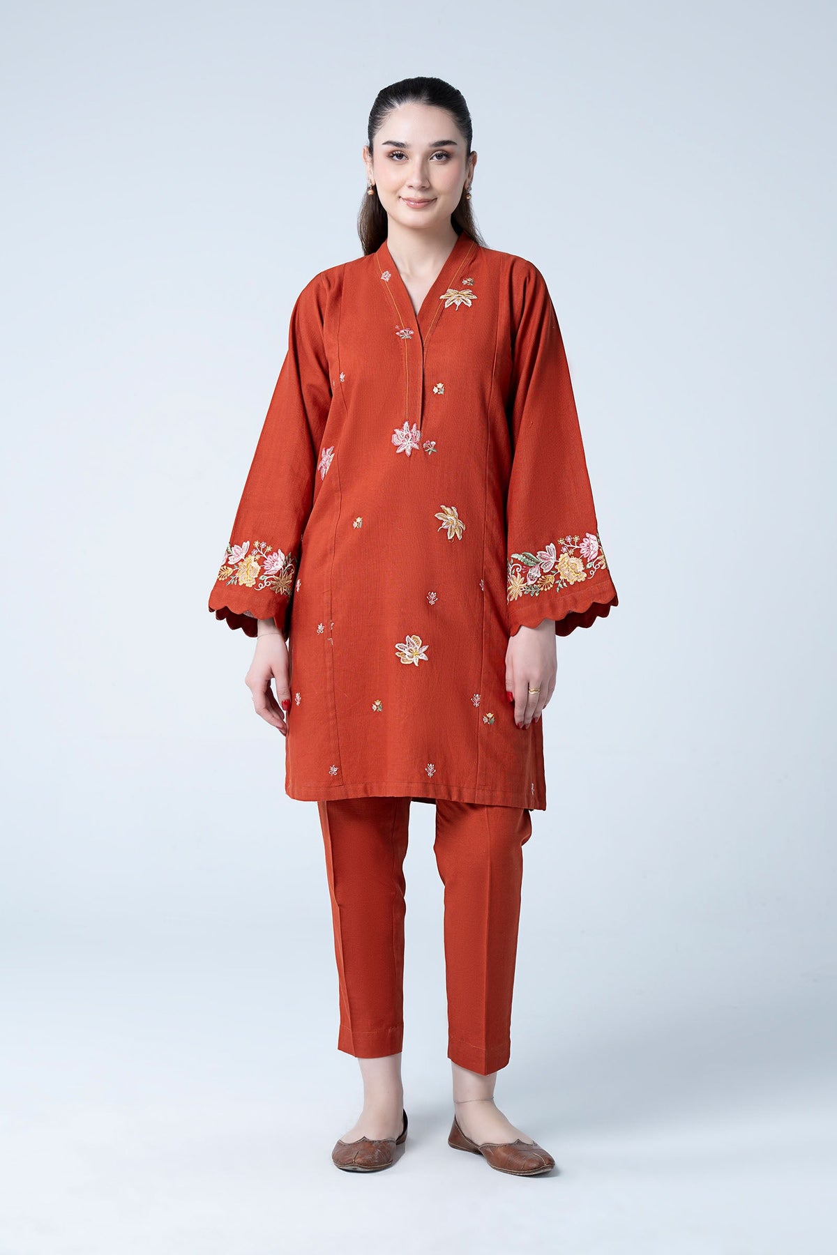 2 Pc Embroidered Slub Khaddar Suit