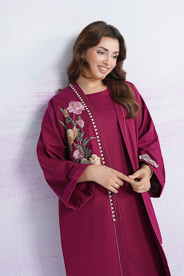 2 Pc Embroidered Crosshatch Suit m-basic Casuals MBWC034-ESM-MRN