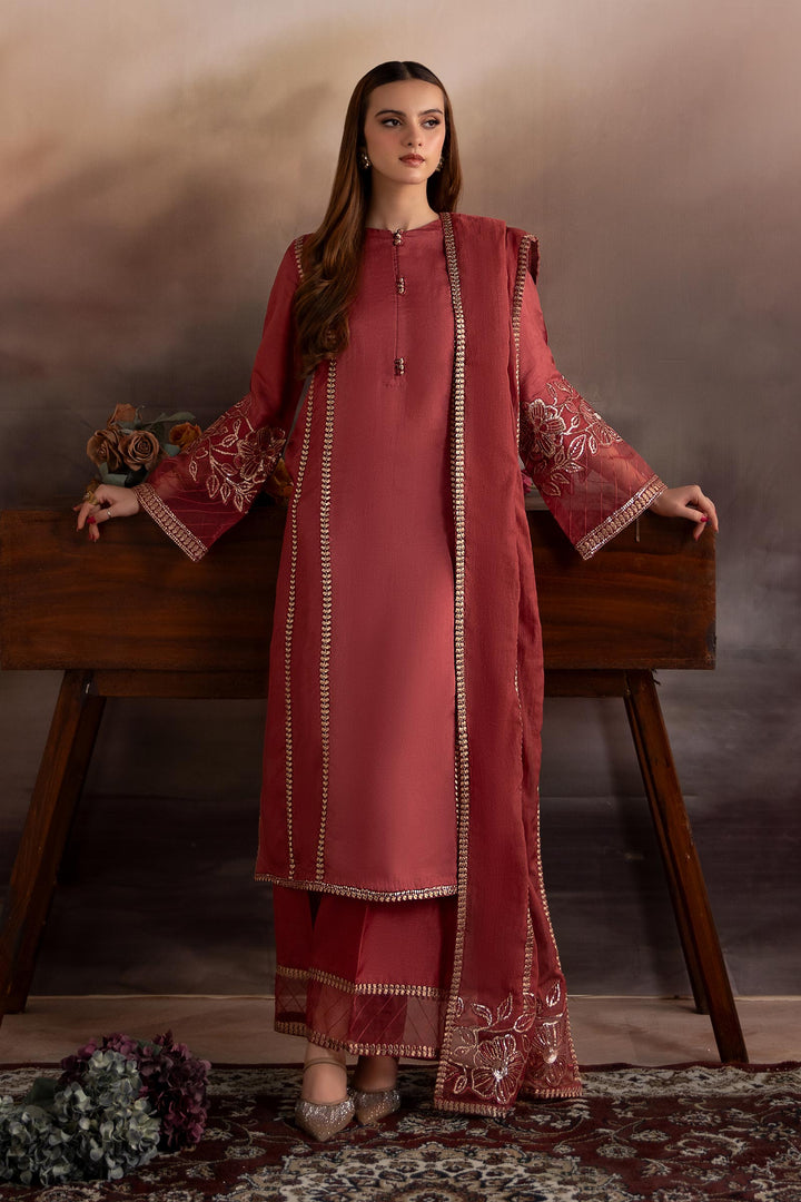 3 Piece Embroidered Tassel Silk Suit New Arrivals MBS2501-ESM-PNK
