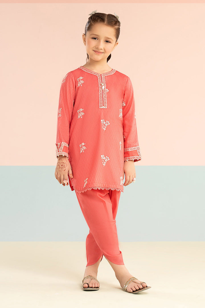 2 Piece Embroidered Dobby Lawn Suit Kids MDF2601-023-PNK