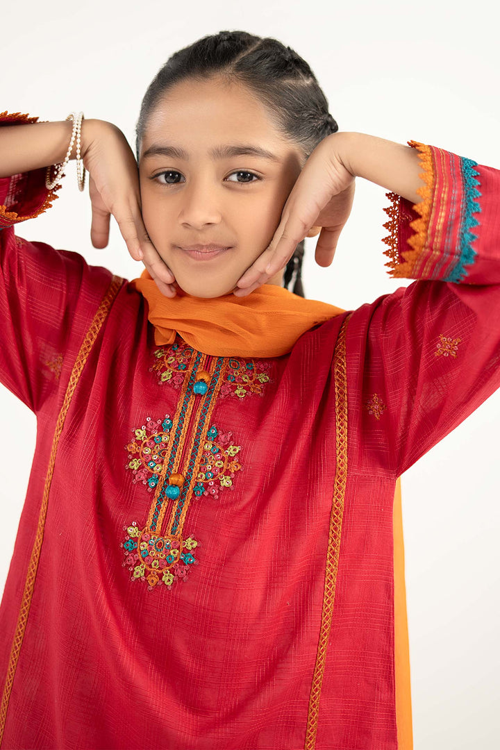 3 Piece Embroidered Cotton Suit Kids MDF2603-023-PNK
