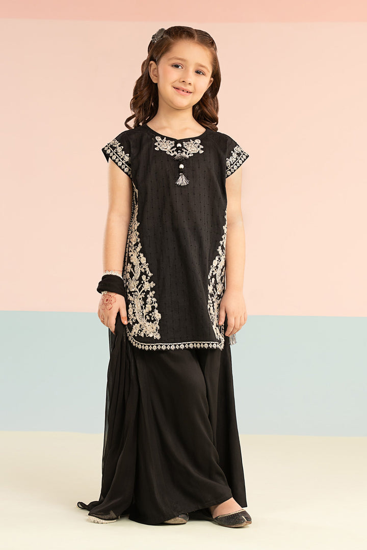 3 Piece Embroidered Brochia Jacquard Suit Kids MDF2605-023-BLK