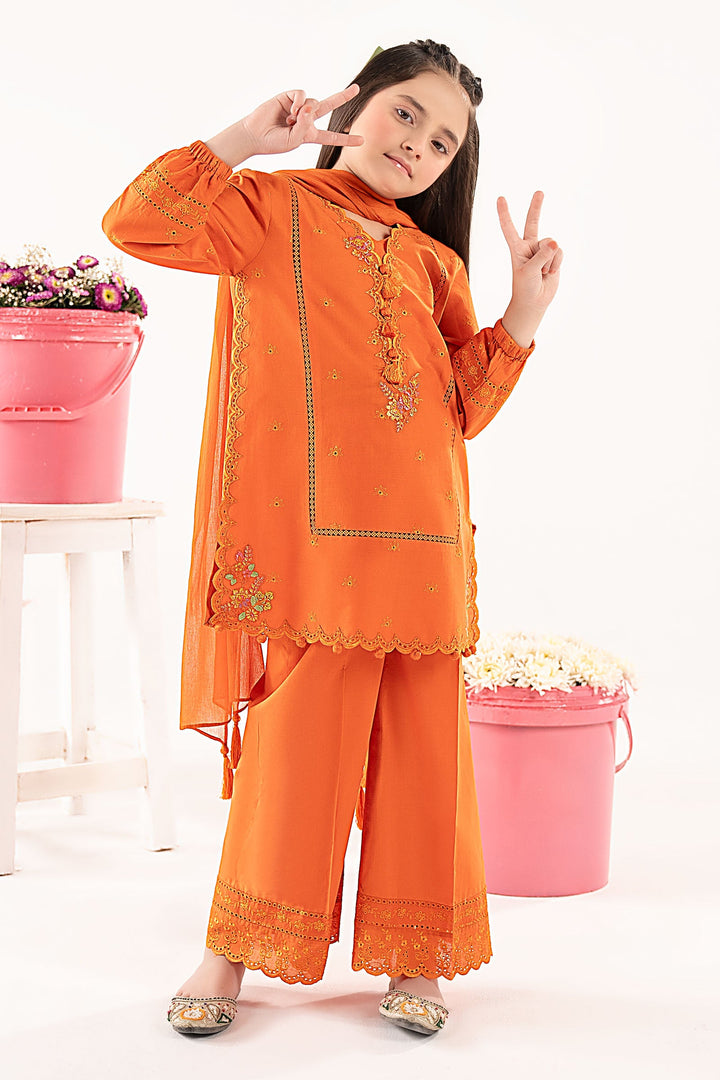 3 Piece Embroidered Lawn Suit Kids MDF2611-023-ORG