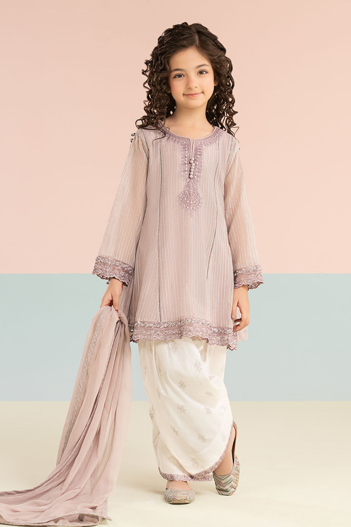 3 Piece Embroidered Striped Lurex Yarn Dyed Suit Kids MDF2613-023-LIA